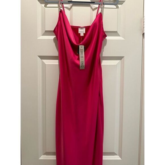 NWT Jeannie Mai & INC Pink Long Gown Size 4 Solid Cowl Neck Cami Dress - Picture 1 of 11